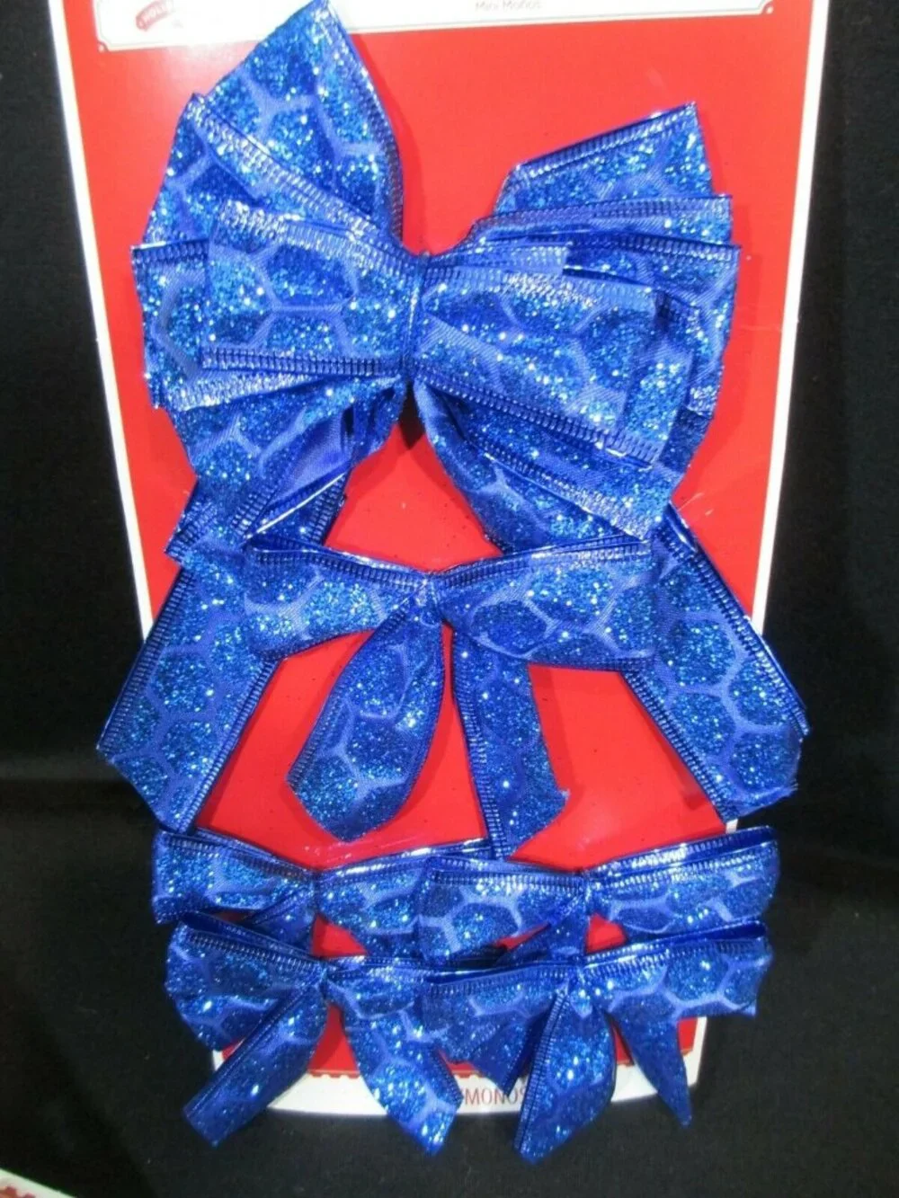 6 Royal Blue Wire Edge Glitter Mini Bow Set Christmas Gift  Wreath Package